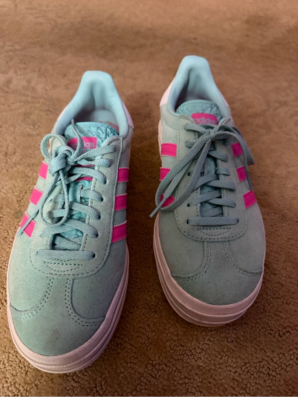 adidas Gazelle Platform Sneakers - Mint Green with Hot Pink Stripes - Picture 2 of 3